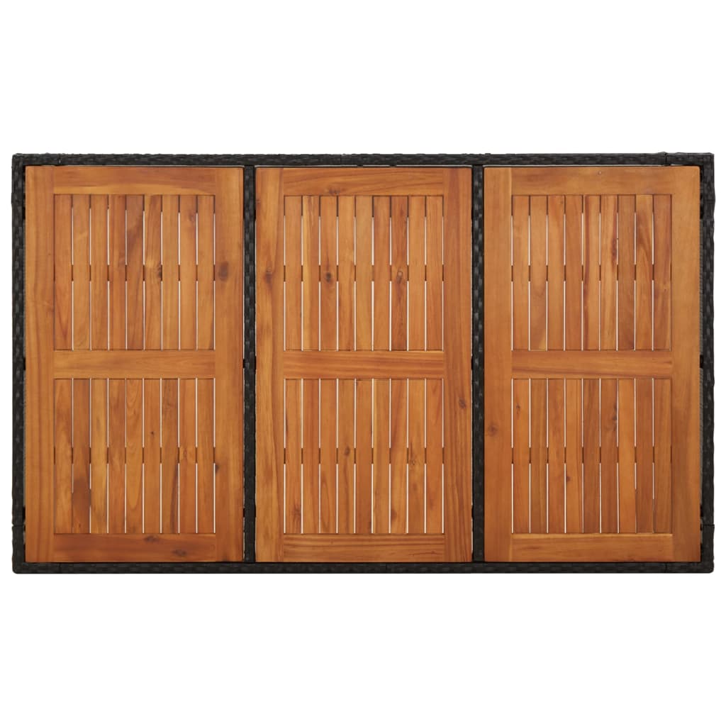 Gartentisch mit Holzplatte Schwarz 150x90x75 cm Poly Rattan