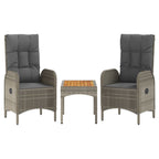 3-tlg. Garten-Lounge-Set mit Kissen Grau Poly Rattan