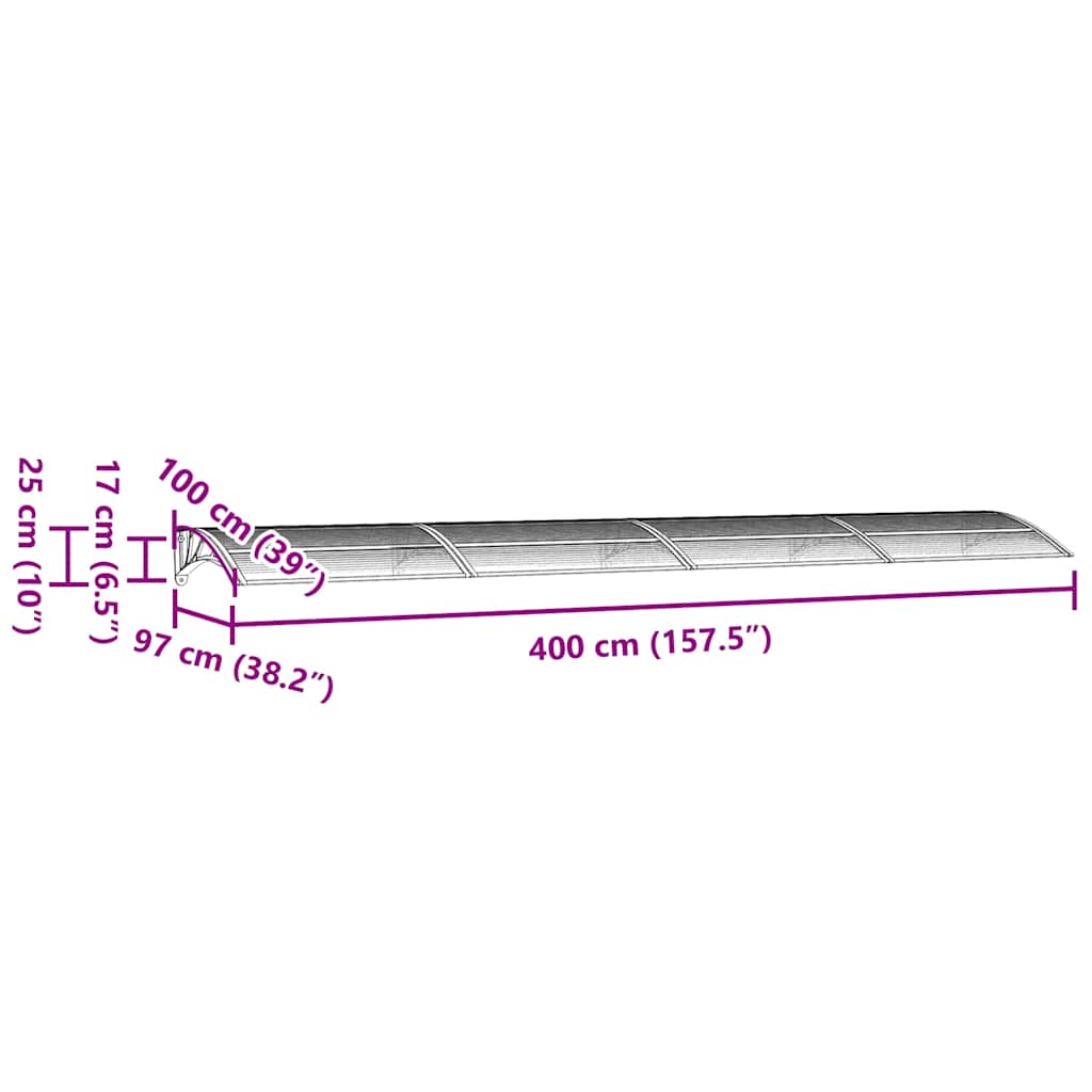 Türvordach Schwarz 400 x 100 cm Polycarbonat
