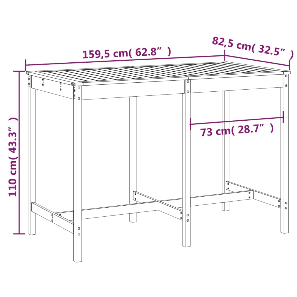 Gartentisch 159,5x82,5x110 cm Massivholz Douglasie