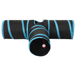 vidaXL Katzentunnel 3-Wege Schwarz und Blau 90 cm Polyester