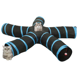 vidaXL Katzentunnel 5-Wege Schwarz und Blau 25 cm Polyester