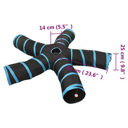 vidaXL Katzentunnel 5-Wege Schwarz und Blau 25 cm Polyester