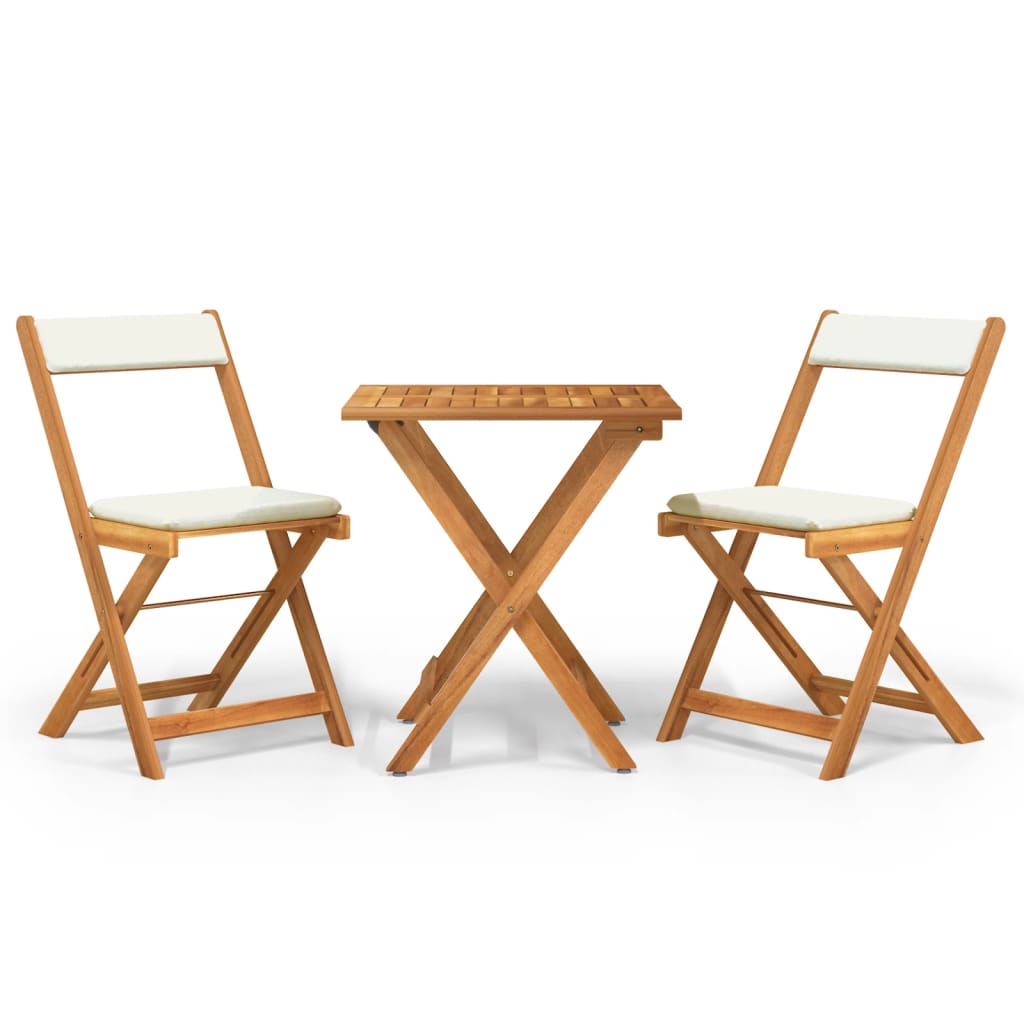 3-tlg. Bistro-Set Klappbar mit Kissen Massivholz Akazie