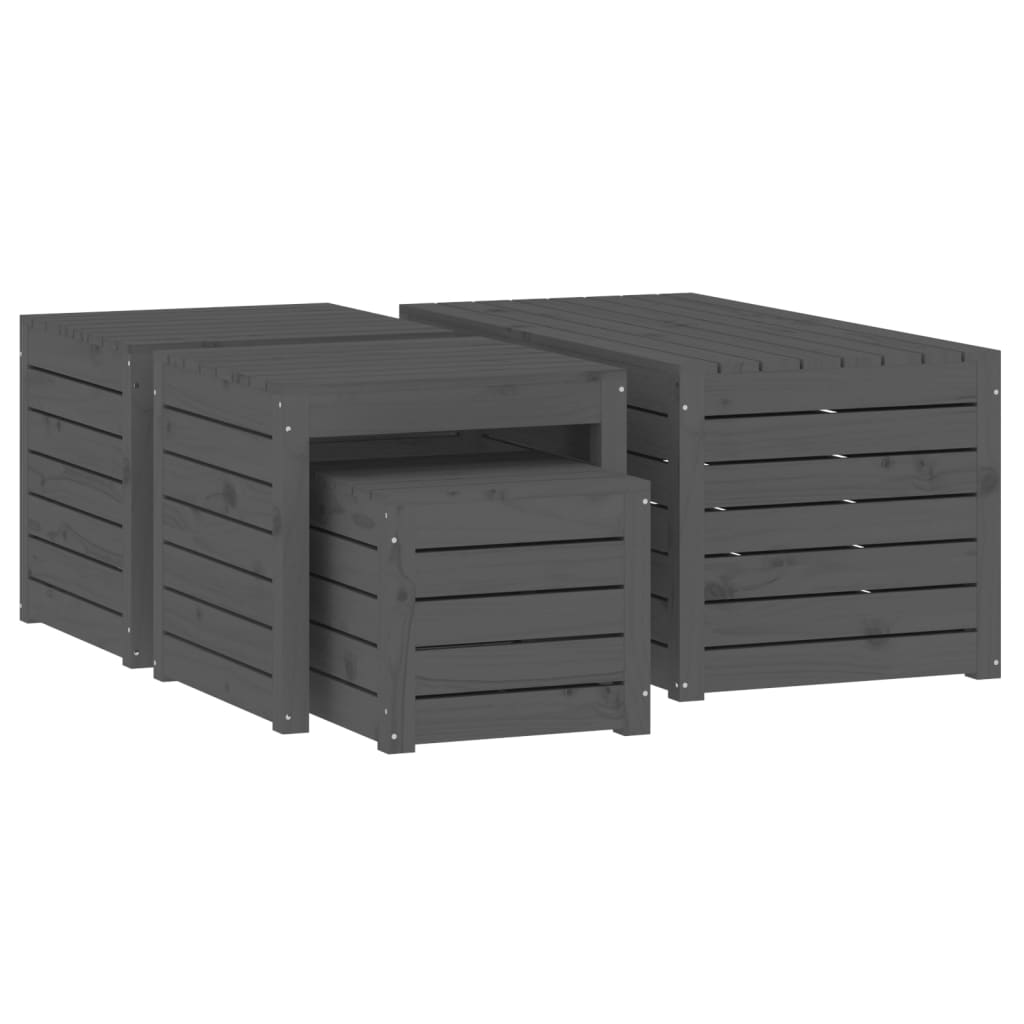 4-tlg. Gartenbox-Set Grau Massivholz Kiefer