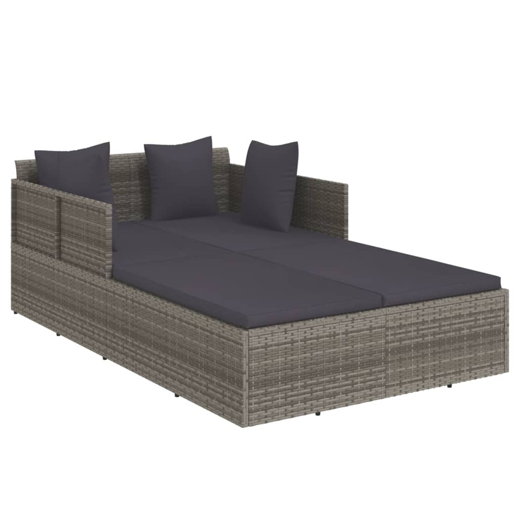 Sonnenliege mit Kissen Grau 182x118x63 cm Poly Rattan