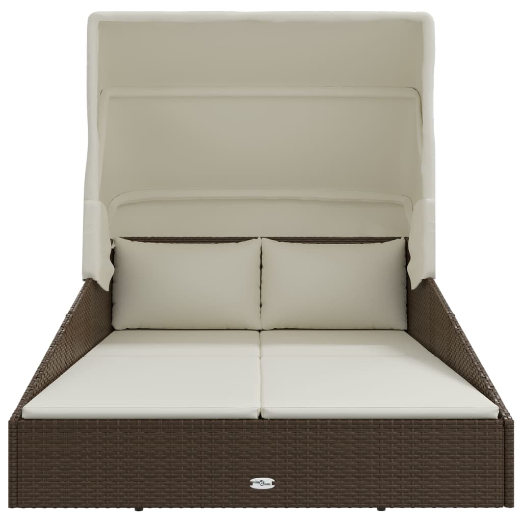 Sonnenliege mit Faltdach Braun 200x114x128 cm Poly Rattan