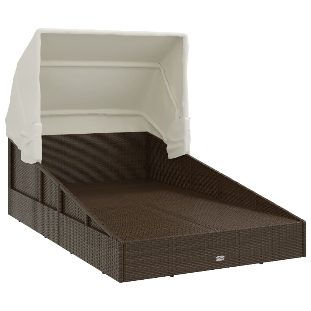 Sonnenliege mit Faltdach Braun 200x114x128 cm Poly Rattan