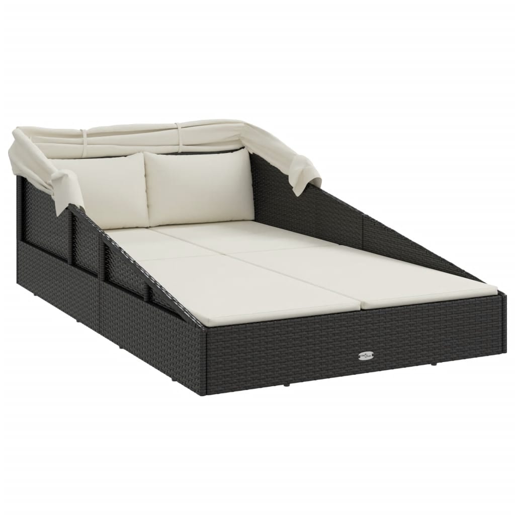 Sonnenliege mit Faltdach Schwarz 200x114x128 cm Poly Rattan