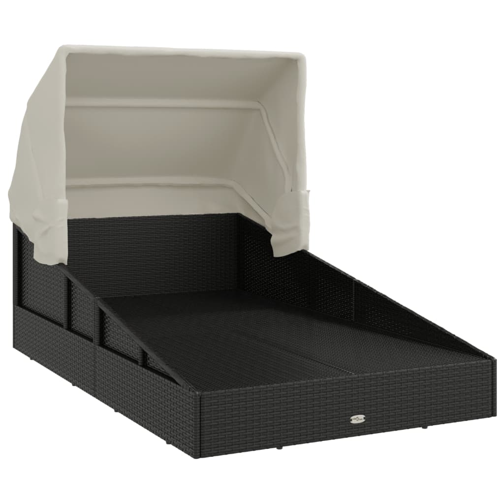 Sonnenliege mit Faltdach Schwarz 200x114x128 cm Poly Rattan