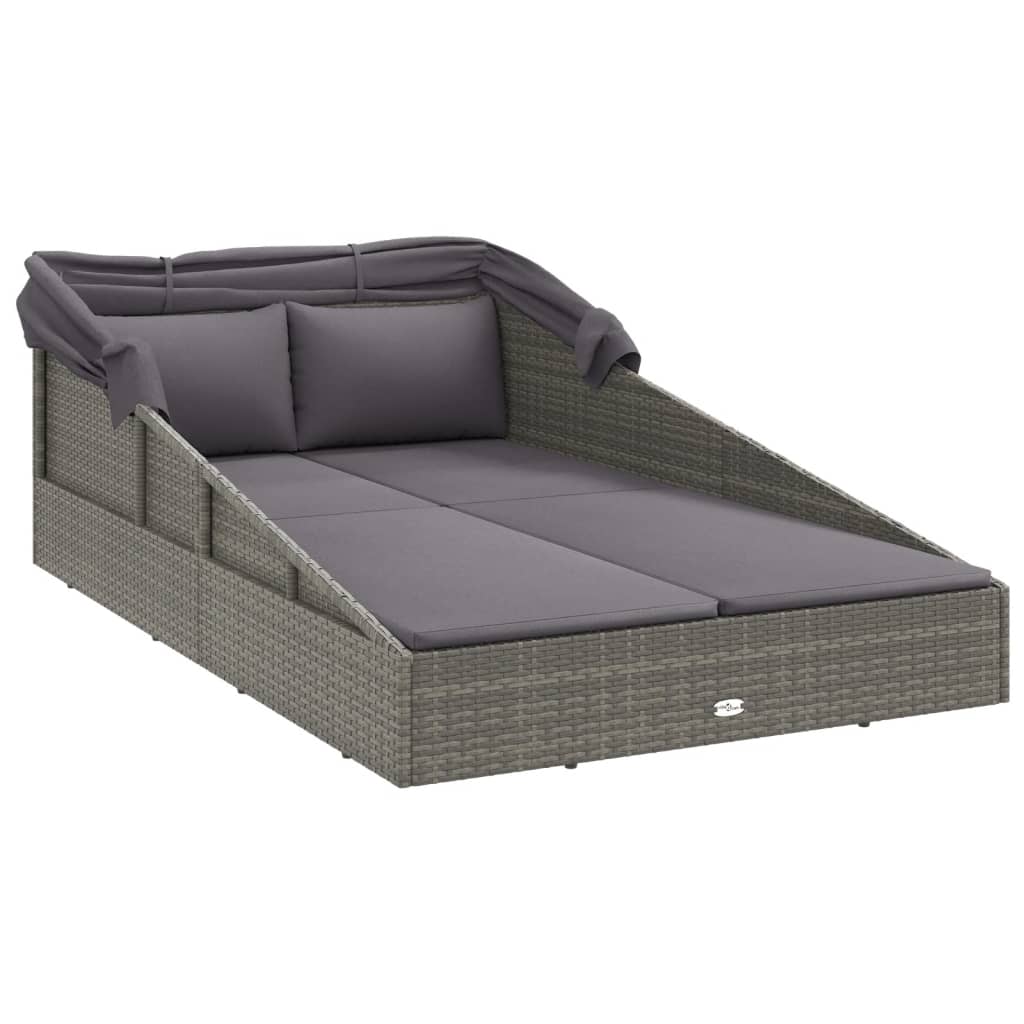 Sonnenliege mit Faltdach Grau 200x114x128 cm Poly Rattan