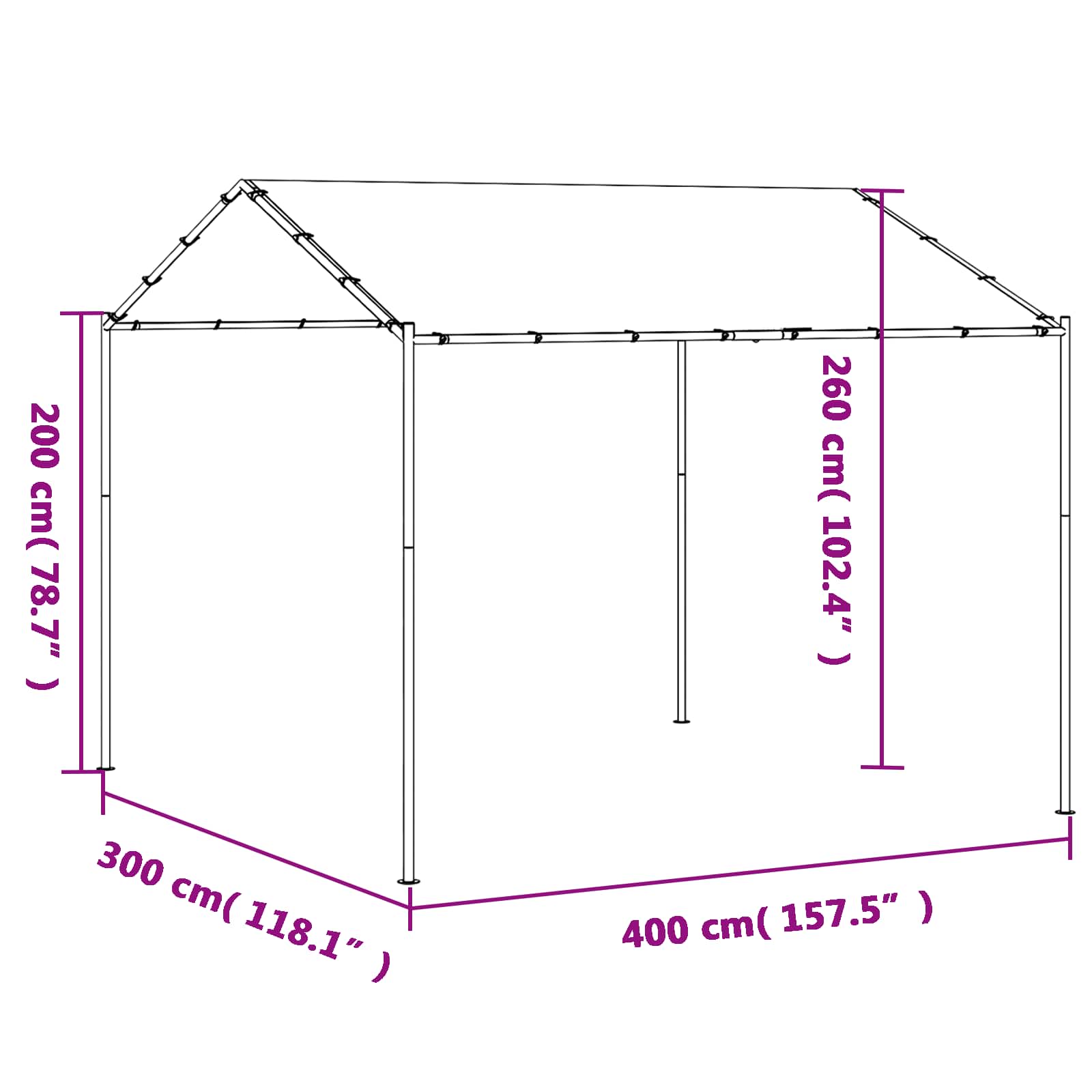 Pavillon 4 x 4 x 2,6 m Weiß Stahl und Polyester 180 gsm