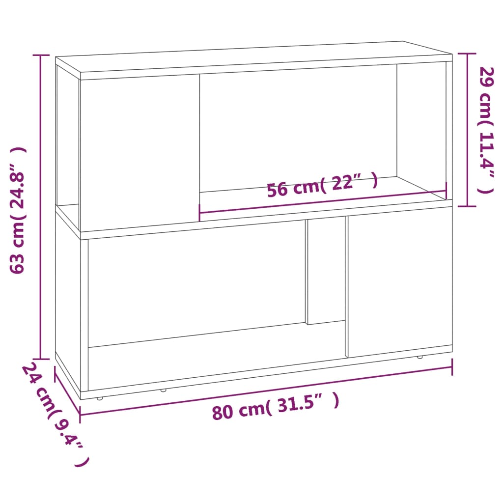 Bücherregal/Raumteiler Braun Eichen-Optik 80x24x63 cm