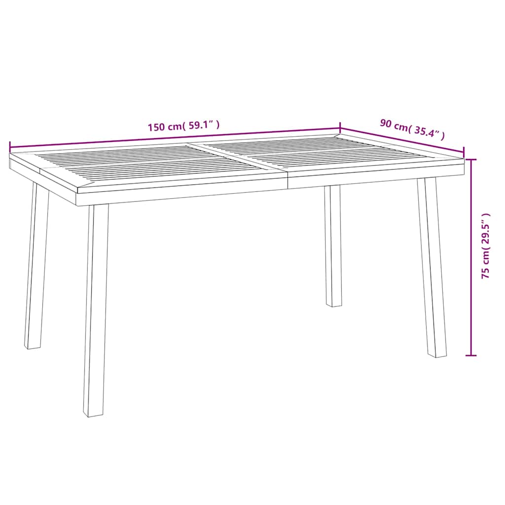 Gartentisch 150x90x75 cm Massivholz Akazie