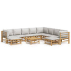 11-tlg. Garten-Lounge-Set mit Hellgrauen Kissen Bambus