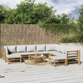 11-tlg. Garten-Lounge-Set mit Hellgrauen Kissen Bambus