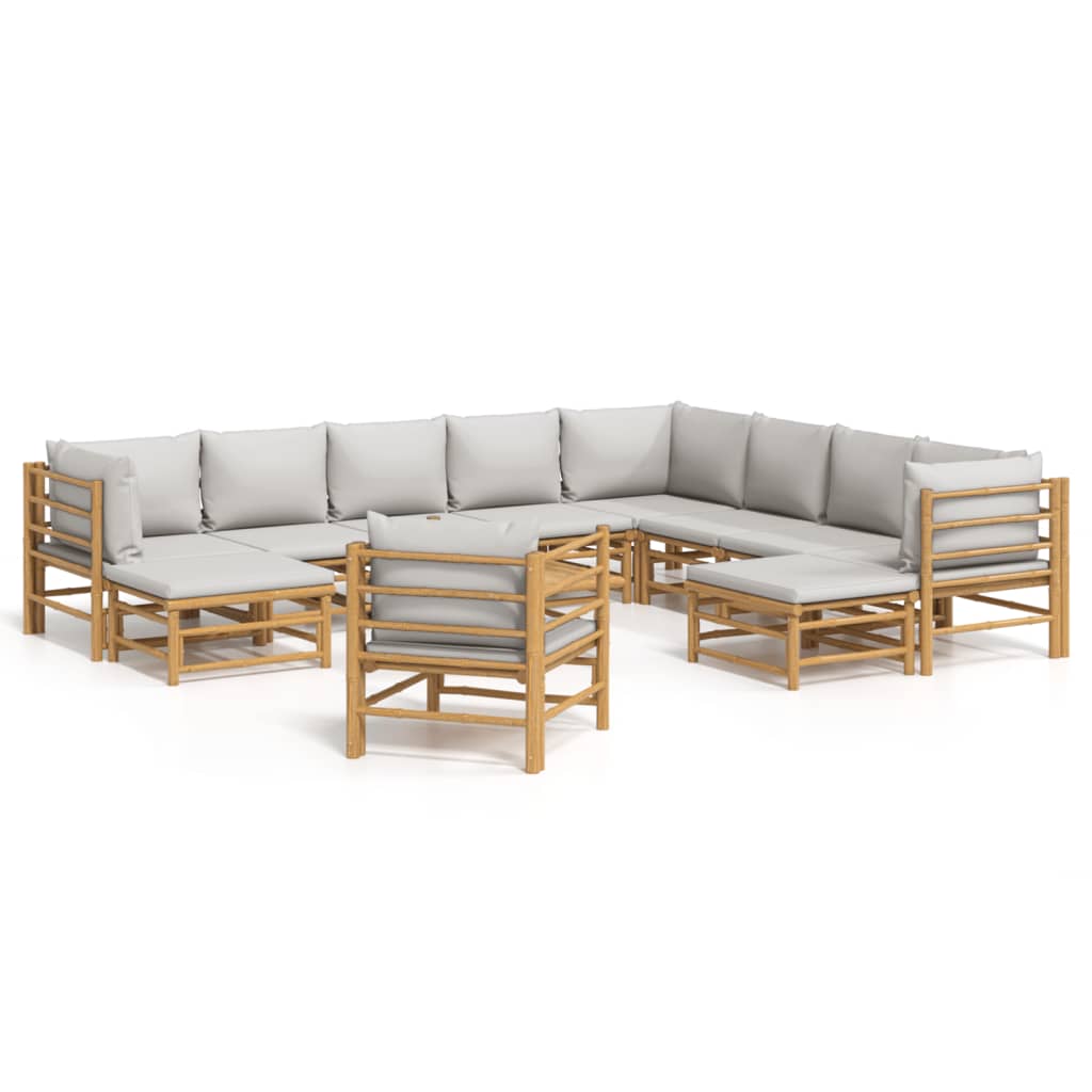 12-tlg. Garten-Lounge-Set mit Hellgrauen Kissen Bambus
