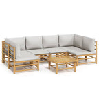 7-tlg. Garten-Lounge-Set mit Hellgrauen Kissen Bambus