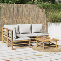 5-tlg. Garten-Lounge-Set mit Hellgrauen Kissen Bambus