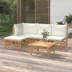 5-tlg. Garten-Lounge-Set mit Cremeweißen Kissen Bambus