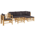 6-tlg. Garten-Lounge-Set mit Dunkelgrauen Kissen Bambus