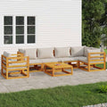 7-tlg. Garten-Lounge-Set mit Hellgrauen Kissen Massivholz