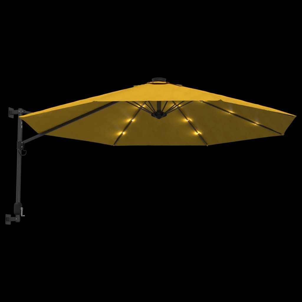 Wand-Sonnenschirm mit LEDs Gelb 290 cm