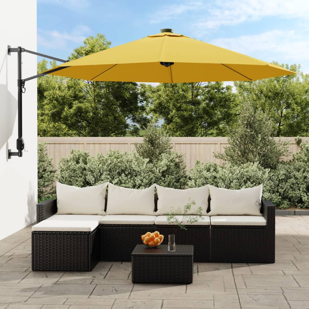 Wand-Sonnenschirm mit LEDs Gelb 290 cm