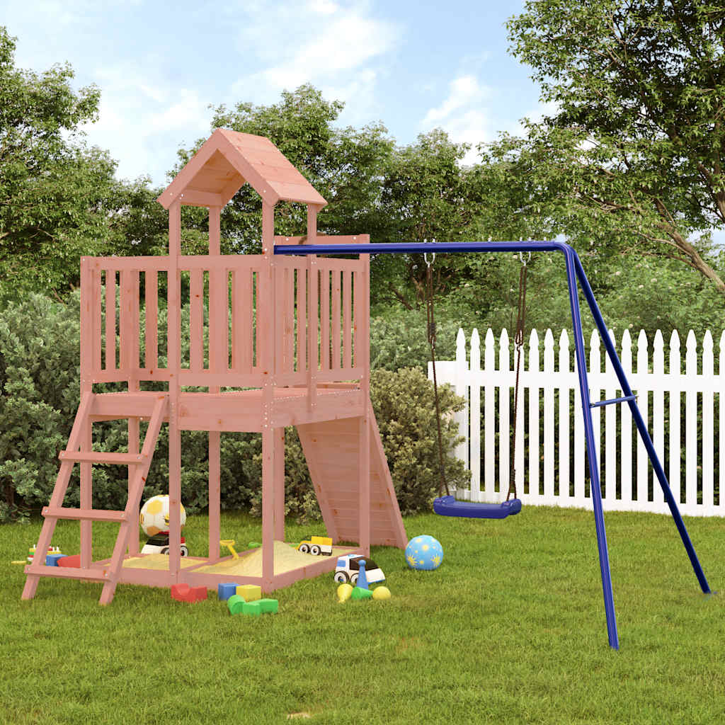 Spielturm Massivholz Douglasie mit Kletterwand, Schaukel