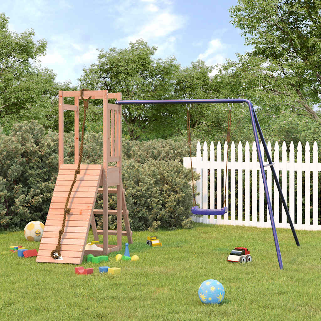 Spielturm Massivholz Douglasie mit Kletterwand, Schaukel, Sandkasten