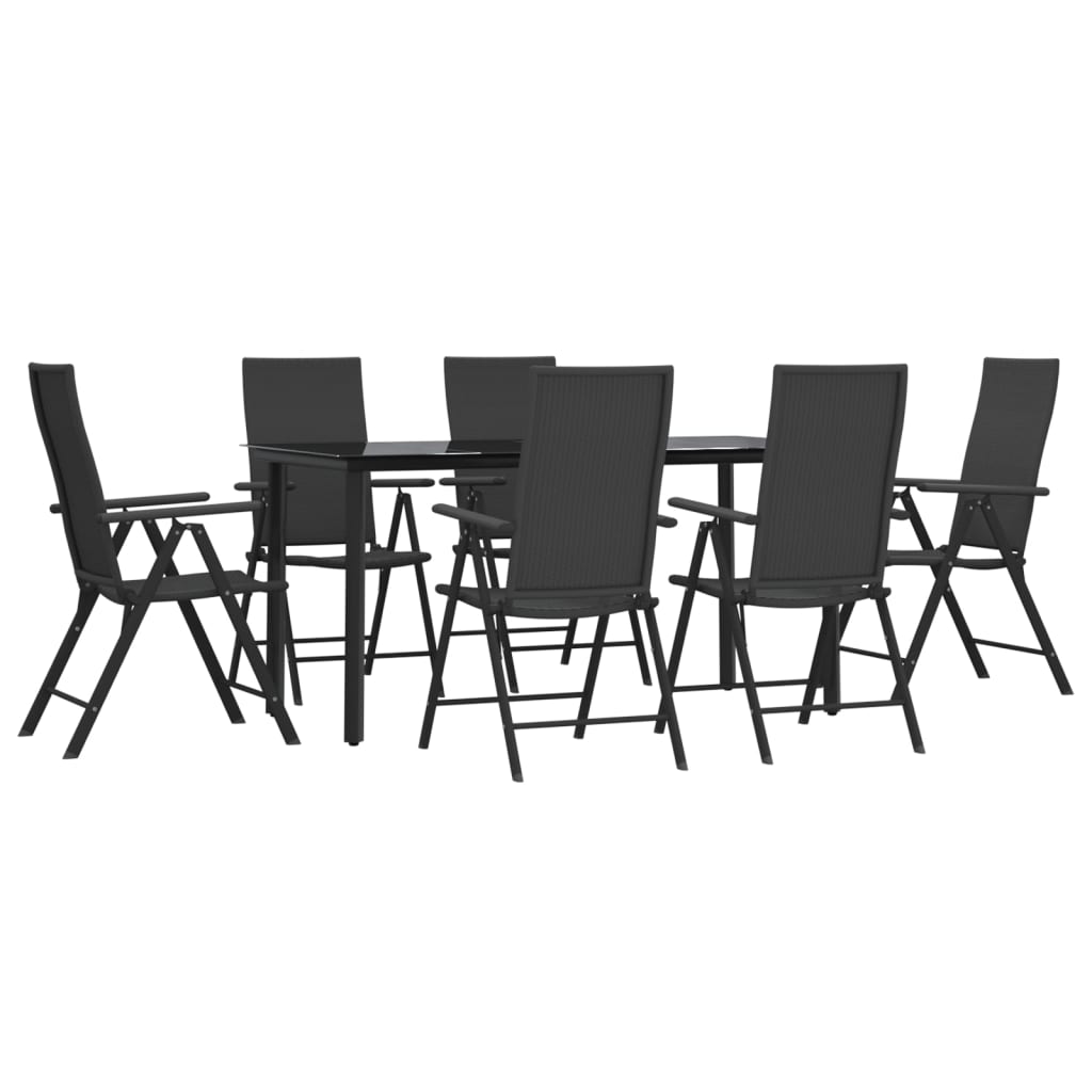 7-tlg. Garten-Essgruppe Schwarz Poly Rattan