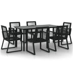 7-tlg. Garten-Essgruppe Schwarz PVC-Rattan