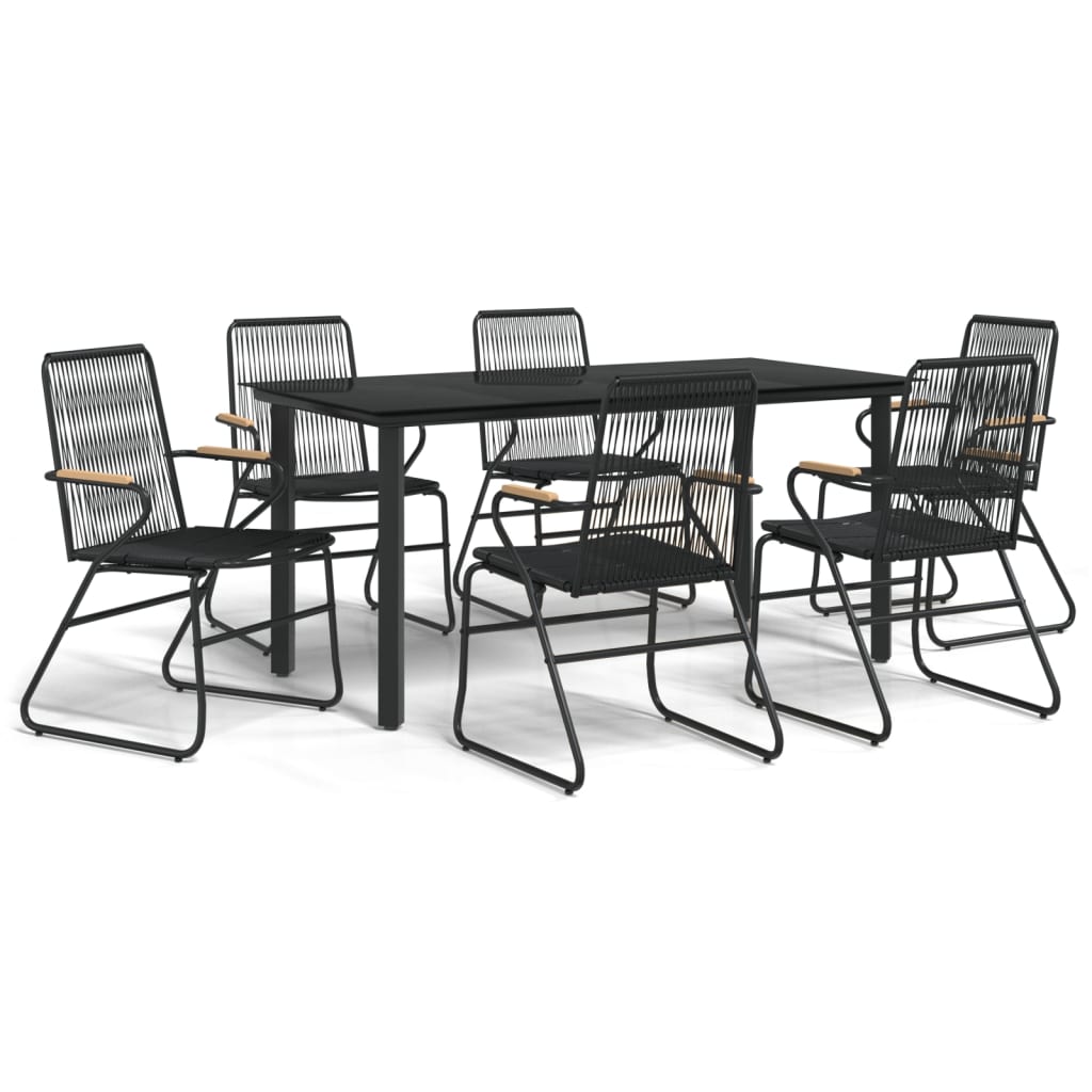 7-tlg. Garten-Essgruppe Schwarz PVC-Rattan