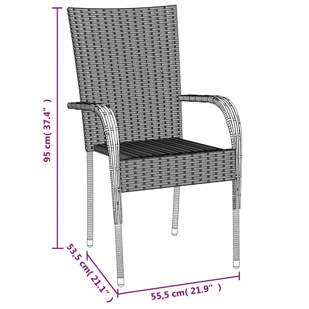 7-tlg. Garten-Essgruppe Grau Poly Rattan