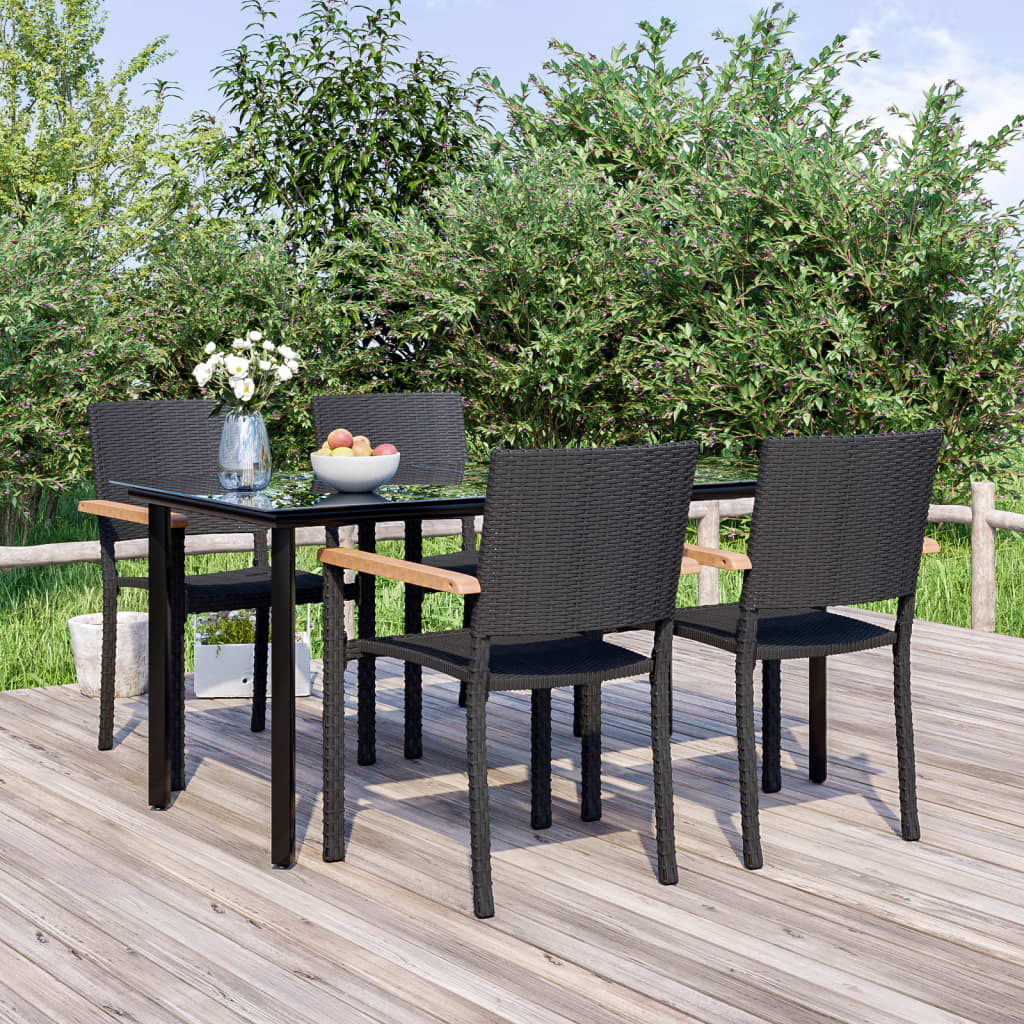 5-tlg. Garten-Essgruppe Schwarz Poly Rattan