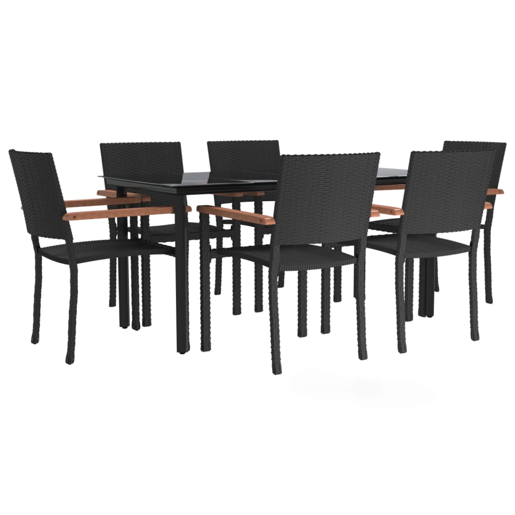7-tlg. Garten-Essgruppe Schwarz Poly Rattan