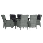7-tlg. Garten-Essgruppe Hellgrau Poly Rattan