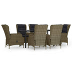 7-tlg. Garten-Essgruppe Braun Poly Rattan