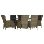 7-tlg. Garten-Essgruppe Braun Poly Rattan