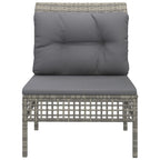 Garten-Mittelsofa mit Kissen Grau Poly Rattan