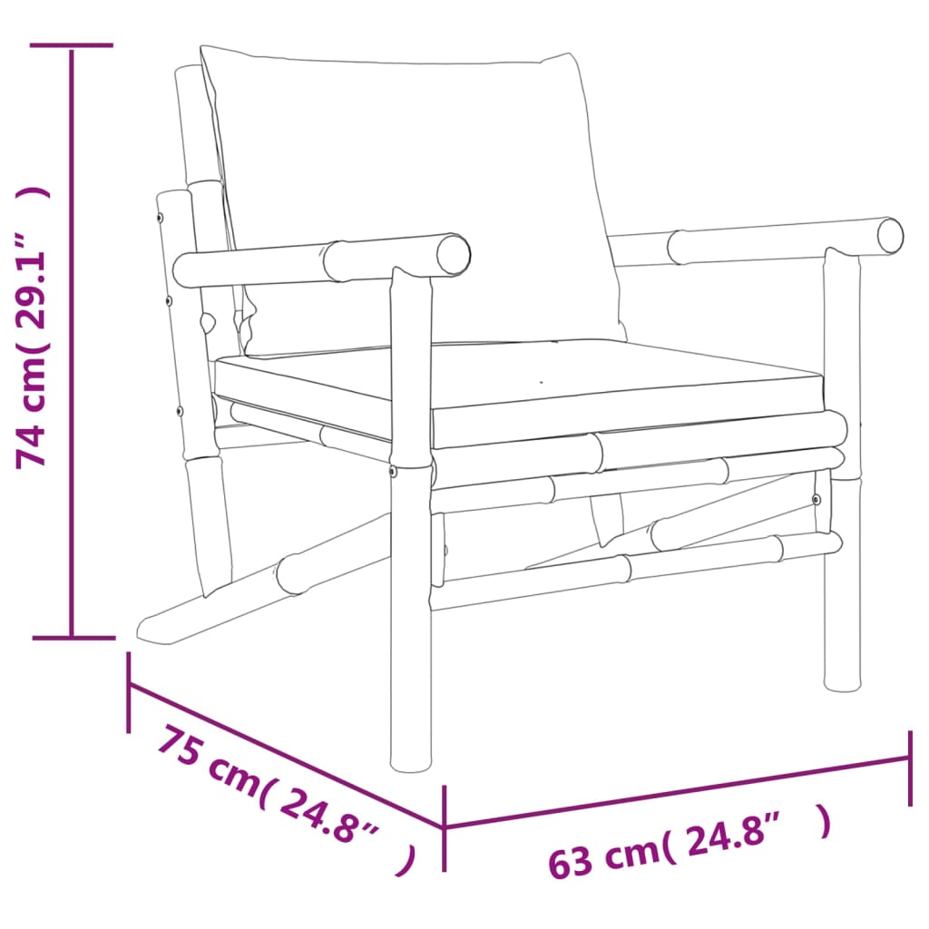 3-tlg. Garten-Lounge-Set mit Kissen Creme Bambus
