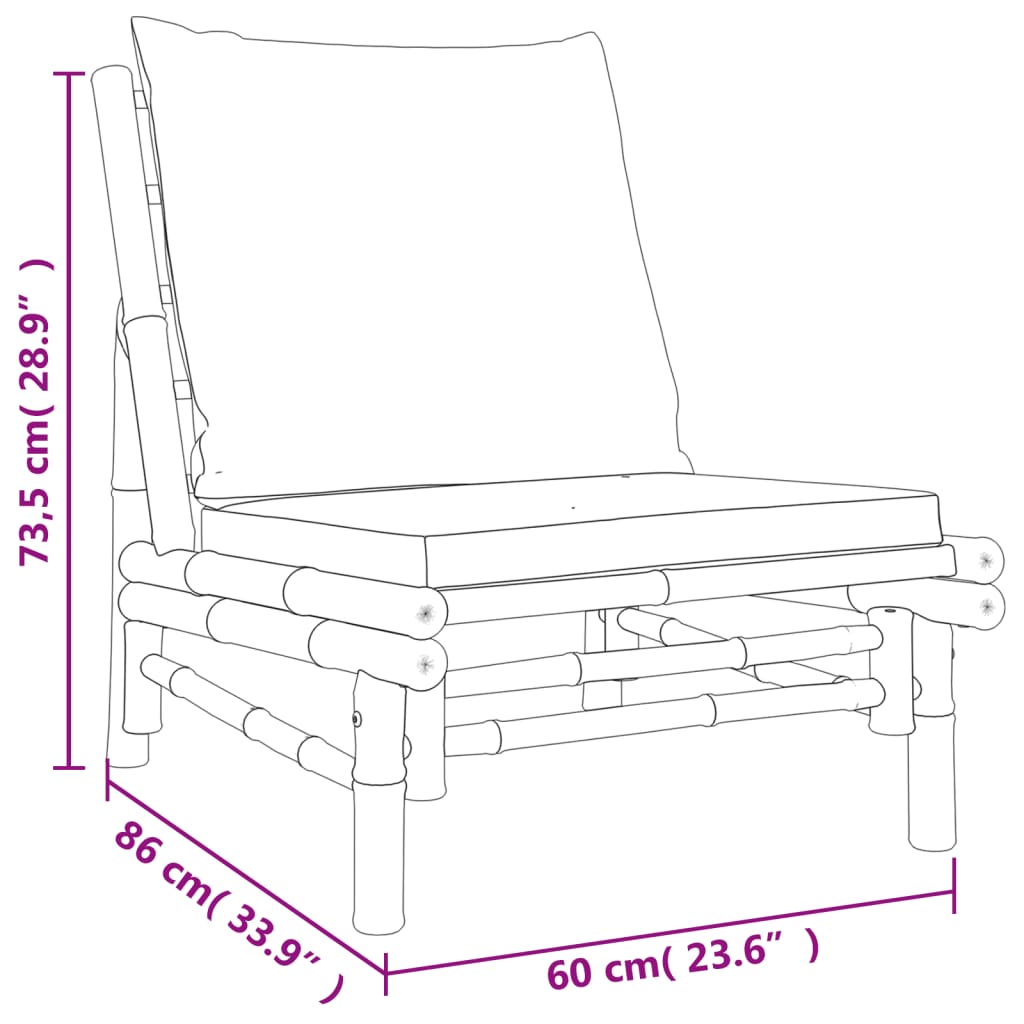 3-tlg. Garten-Lounge-Set mit Dunkelgrauen Kissen Bambus