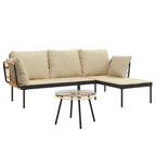 3-tlg. Garten-Lounge-Set mit Kissen Beige Poly Rattan