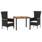 3-tlg. Garten-Essgruppe mit Kissen Schwarz Poly Rattan