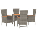 5-tlg. Garten-Essgruppe mit Kissen Grau Poly Rattan