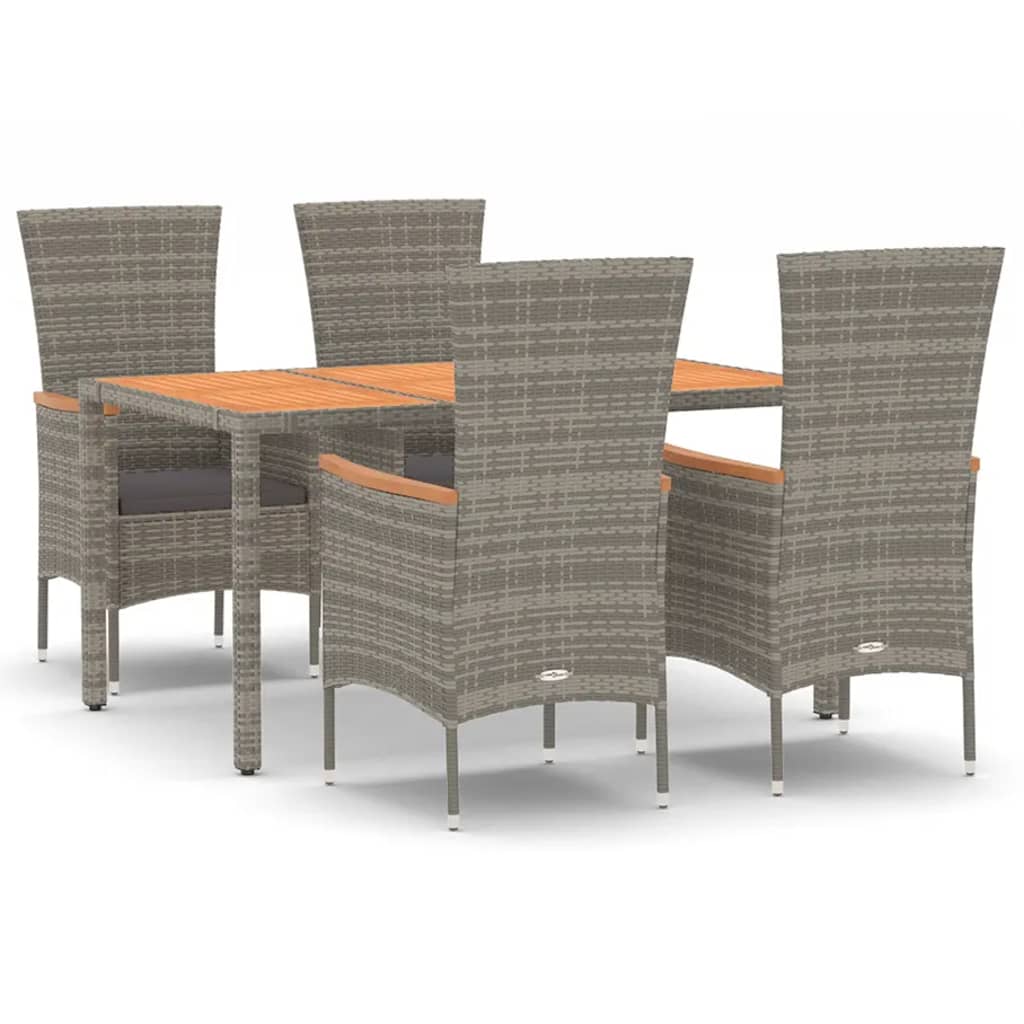 5-tlg. Garten-Essgruppe mit Kissen Grau Poly Rattan