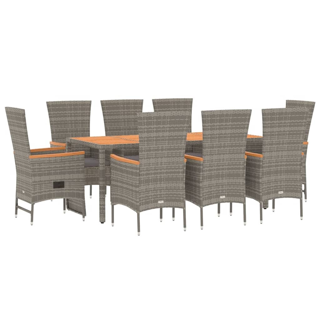 9-tlg. Garten-Essgruppe mit Kissen Grau Poly Rattan