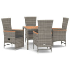 5-tlg. Garten-Essgruppe mit Kissen Grau Poly Rattan