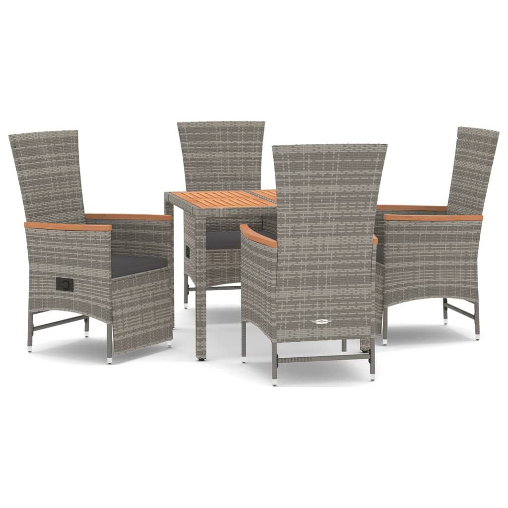 5-tlg. Garten-Essgruppe mit Kissen Grau Poly Rattan