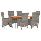 7-tlg. Garten-Essgruppe mit Kissen Grau Poly Rattan